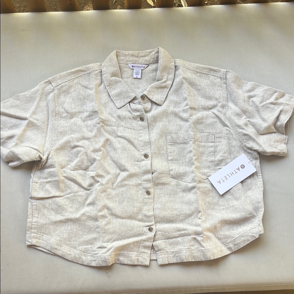 Women’s Size Large Athleta Undyed Retreat Linen Short Sleeve Shirt